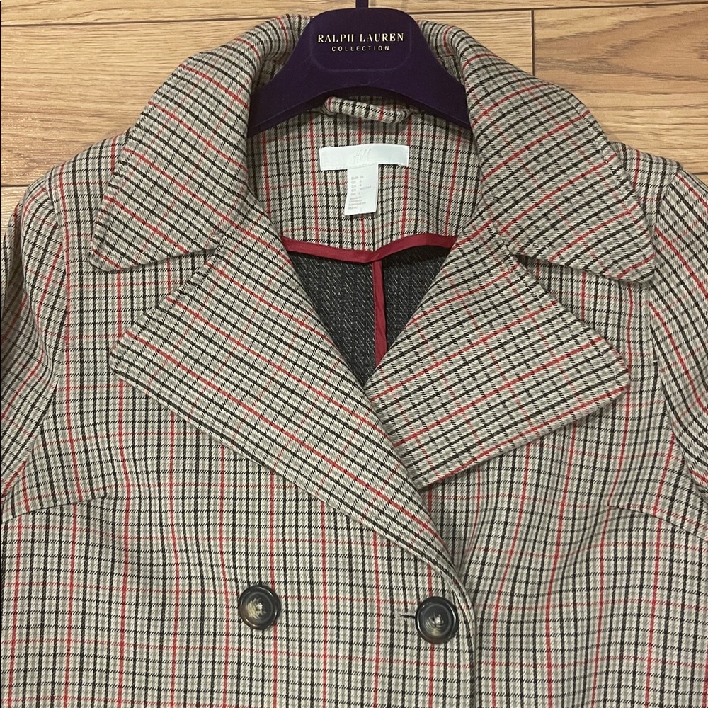 H&M Double-Breasted Checked Trench Coat in Brown and Red - Picture 6 of 12